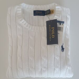 Polo by Ralph Lauren White Cable Knit Crewneck Sweater